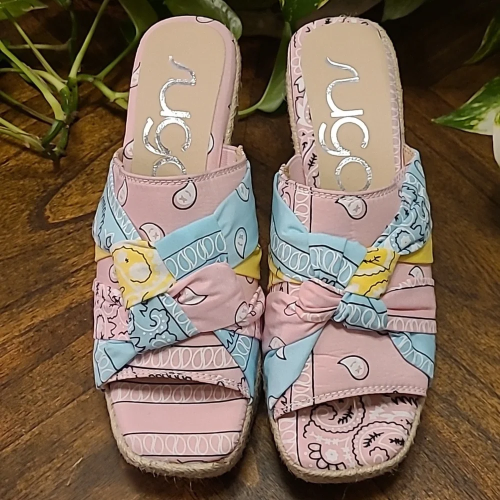 Sugar Harlem Wedge Sandal with knotty bow